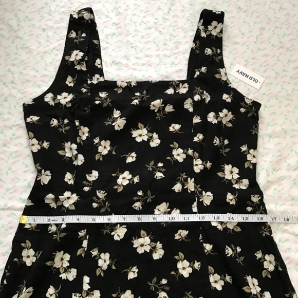 NWT Old Navy Square Neck Linen Blend Mini Dress Black White Floral M Petite - Picture 9 of 14
